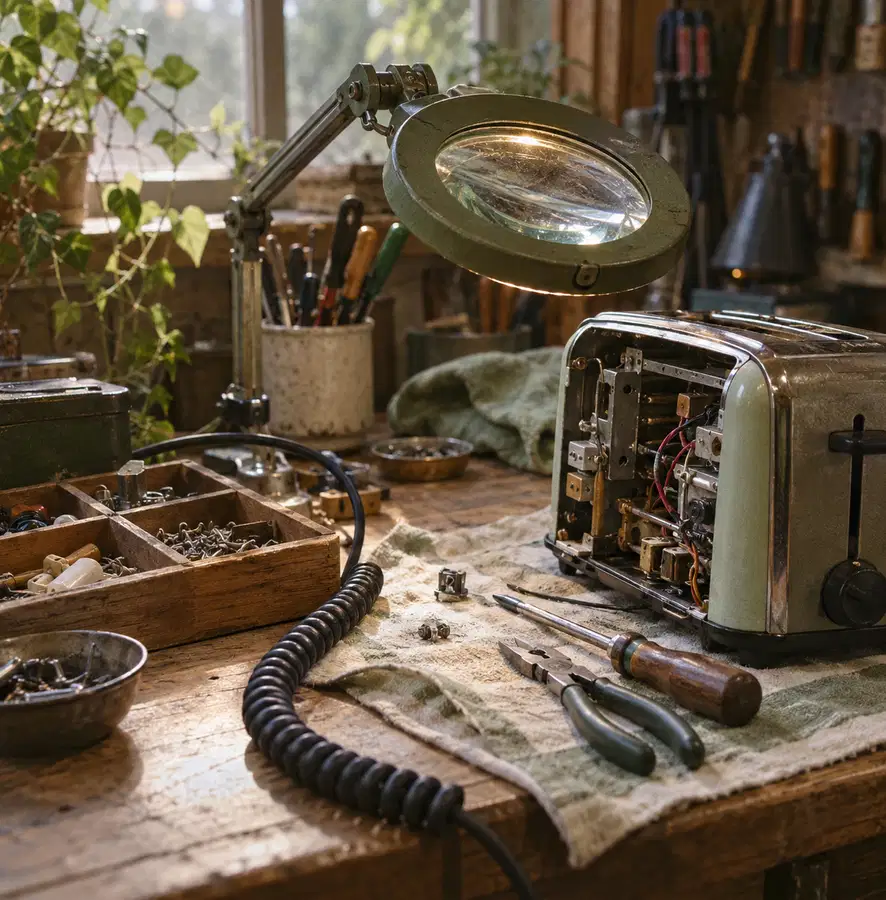 Illustration of repair businesses equipment and workspace
